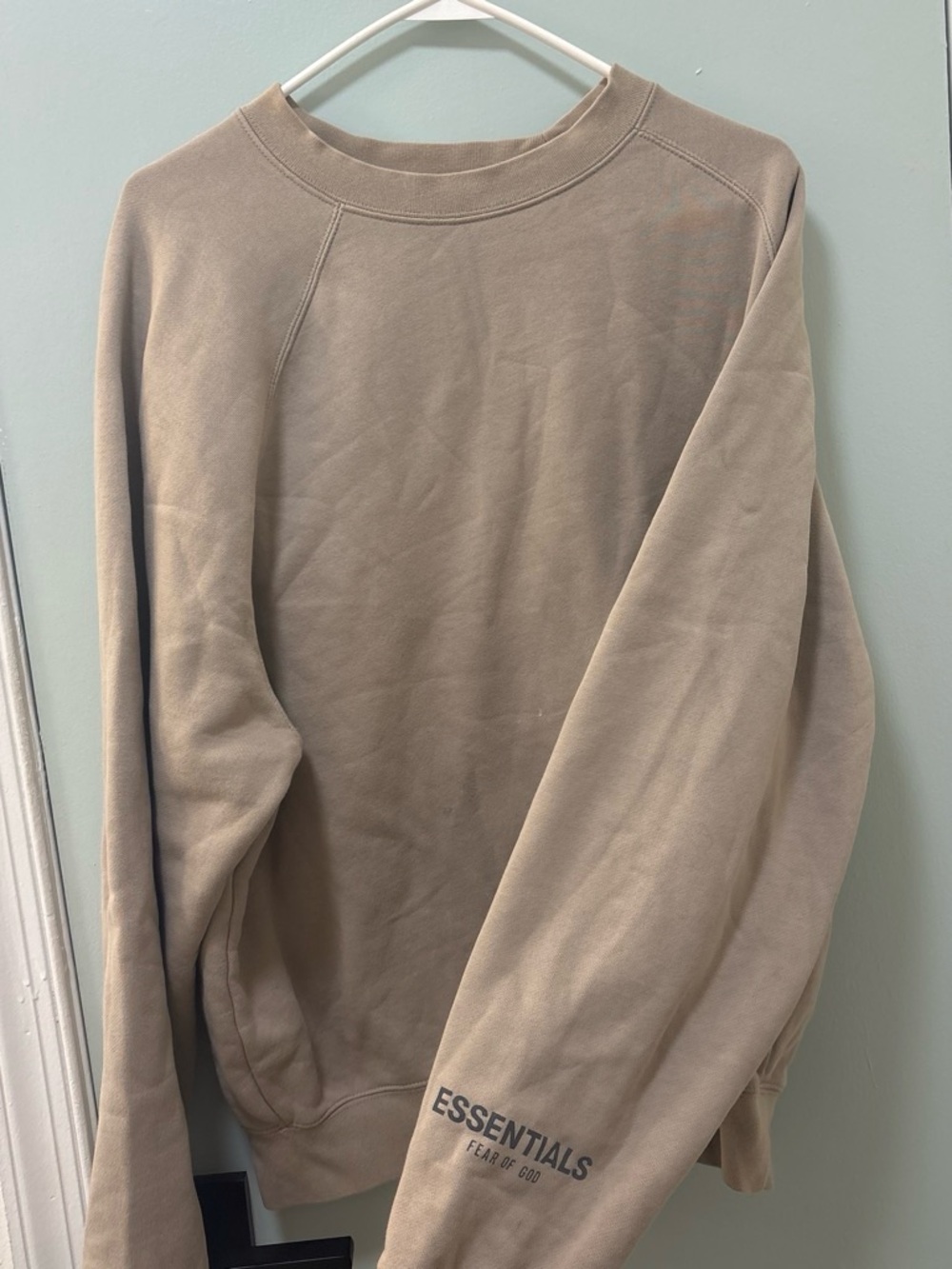 Essentials Men's Taupe Crewneck Sweatshirt with Sleeve Logo